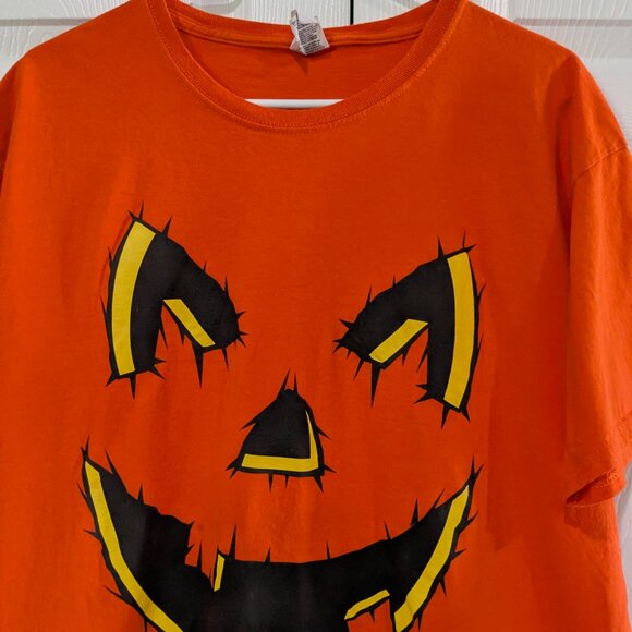 Halloween Men's Jack-O-Lantern Pumpkin Face T-Shirt, Large, Orange, 100% Cotton - Picture 3 of 10